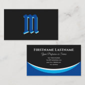Elegant blauwe vormen op zwart monogram 3d effect visitekaartje (Voorkant / Achterkant)