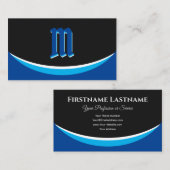 Elegant blauwe vormen op zwart monogram 3d effect visitekaartje (Voorkant / Achterkant)