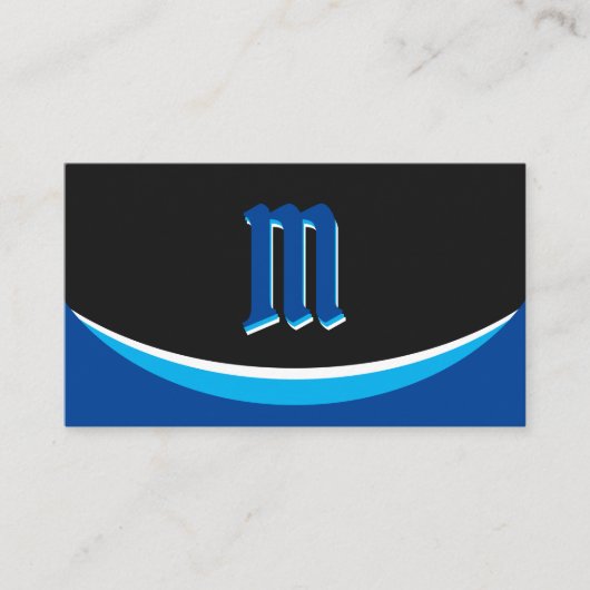 Elegant blauwe vormen op zwart monogram 3d effect visitekaartje (Voorkant)