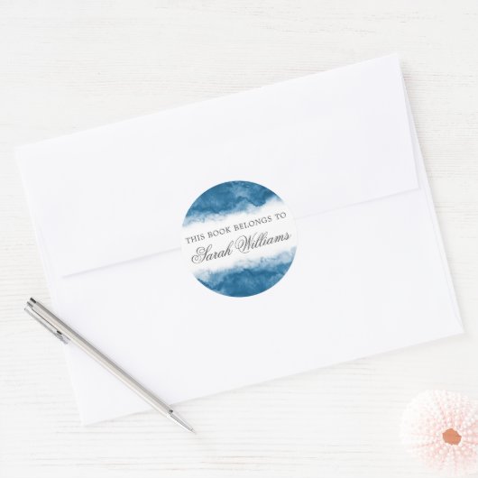 Elegant blauwe waterverf boekplaat stickers (Envelop)