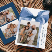 Elegant Blauwe Waterverf Bow 3 Foto Feestdagenkaart