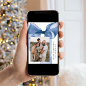 Elegant Blauwe Waterverf Bow 3 Foto Feestdagenkaart