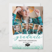 Elegant Blauwgroen Afstuderen 4 Fotouitnodiging Kaart (Voorkant)