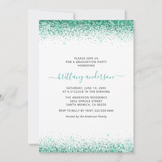 Elegant Blauwgroen Afstuderen 4 Fotouitnodiging Kaart (Achterkant)