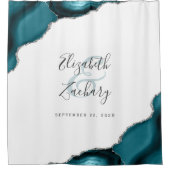 Elegant Blauwgroen Agaat Zilver Pas getrouwd Namen Douchegordijn (Voorkant)