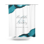 Elegant Blauwgroen Agaat Zilver Pas getrouwd Namen Douchegordijn