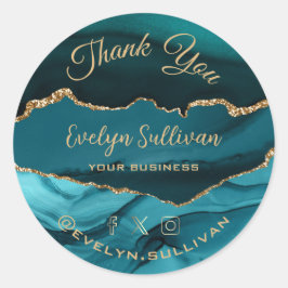 elegant blauwgroen agate bedankt ronde sticker