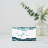 Elegant Blauwgroen agate Glitter Monogram Script Visitekaartje (Staand voorkant)