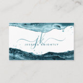 Elegant Blauwgroen agate Glitter Monogram Script Visitekaartje (Voorkant)