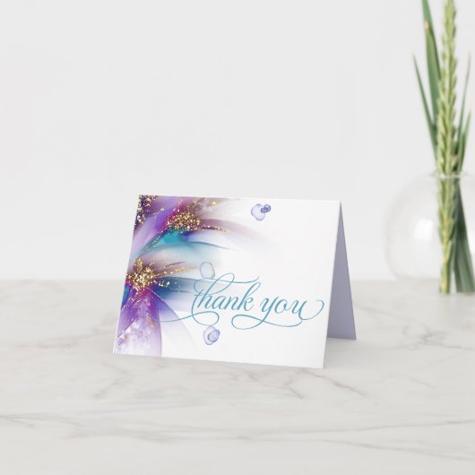 Elegant Blauwgroen Amethyst Abstracte Floral Bedankkaart (Voorkant)