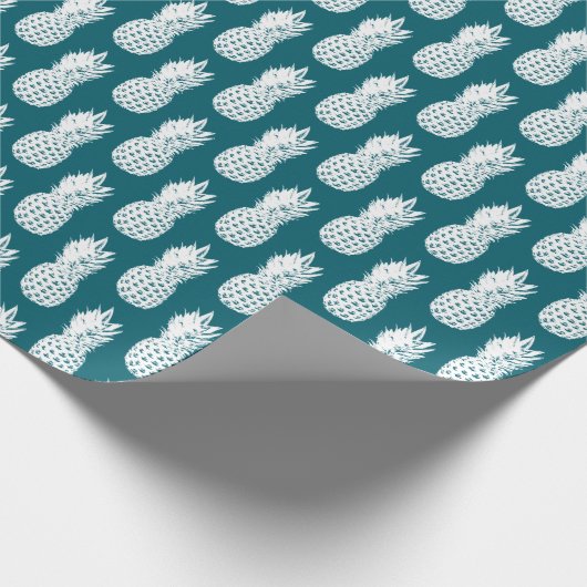 Elegant blauwgroen ananas fruitpatroon op maat cadeaupapier (Hoek)