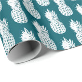 Elegant blauwgroen ananas fruitpatroon op maat cadeaupapier (Rol Hoek)