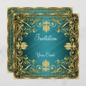 Elegant  Blauwgroen antiek kleuruitnodiging Kaart (Voorkant / Achterkant)