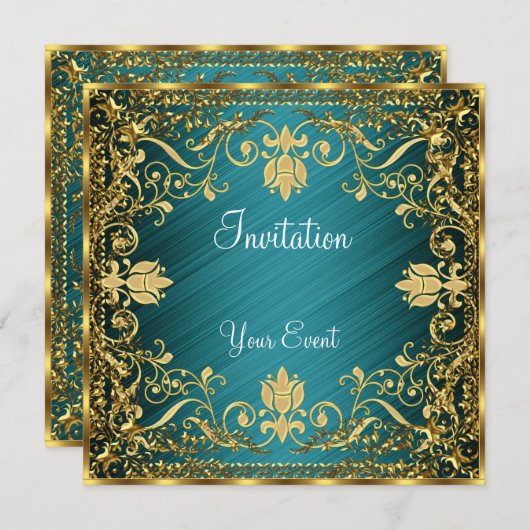 Elegant Blauwgroen antiek kleuruitnodiging Kaart (Voorkant / Achterkant)