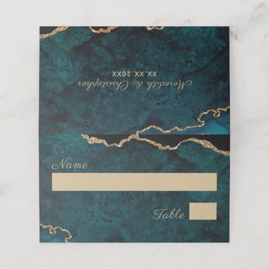 Elegant Blauwgroen Aqua Agate Wedding Plaatskaartje (Buitenkant ongevouwen)