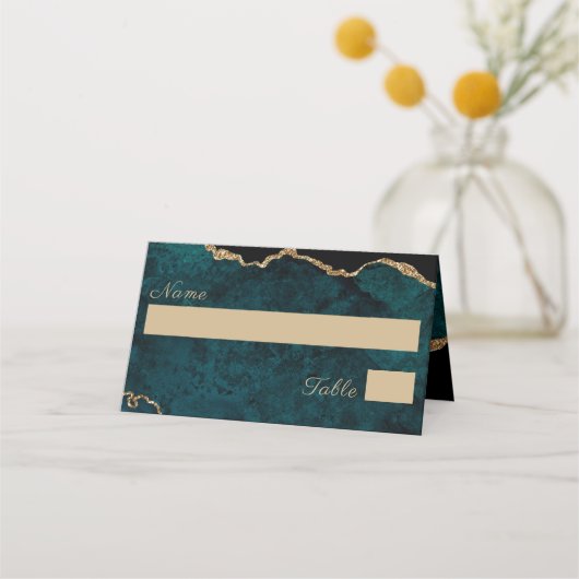 Elegant Blauwgroen Aqua Agate Wedding Plaatskaartje (Voorkant)