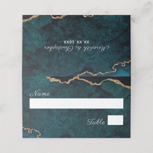 Elegant Blauwgroen Aqua Agate Wedding Plaatskaartje (Buitenkant ongevouwen)