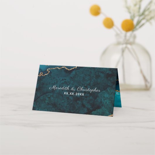 Elegant Blauwgroen Aqua Agate Wedding Plaatskaartje (Achterkant)