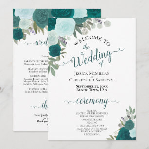 Elegant Blauwgroen & Aqua Boho Floral bruiloft pro Kaart