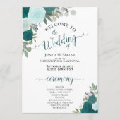 Elegant Blauwgroen & Aqua Boho Floral bruiloft pro Kaart (Voorkant)