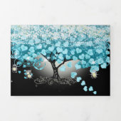 Elegant Blauwgroen Aqua Heart Leaf Tree Wedding Drieluik Uitnodiging (Cover)