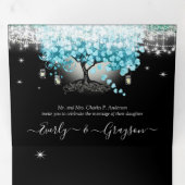 Elegant Blauwgroen Aqua Heart Leaf Tree Wedding Drieluik Uitnodiging (Binnenzijde eerst)