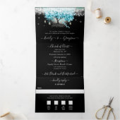 Elegant Blauwgroen Aqua Heart Leaf Tree Wedding Drieluik Uitnodiging (Binnen)