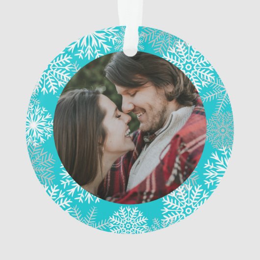 Elegant Blauwgroen Aqua White Winter Snowflakes Fo Ornament (achterkant)