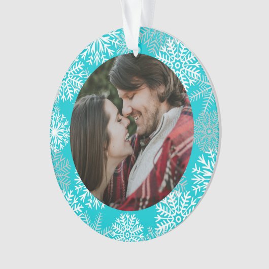 Elegant Blauwgroen Aqua White Winter Snowflakes Fo Ornament (voorkant)