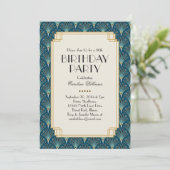 Elegant Blauwgroen Art Deco Birthday Party Kaart (Staand voorkant)