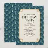 Elegant Blauwgroen Art Deco Birthday Party Kaart (Voorkant / Achterkant)