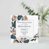 Elegant Blauwgroen Beige Rozen Bat Mitzvah Uitnodi Kaart (Staand voorkant)