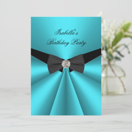 Elegant Blauwgroen Black Bow Stropdas Birthday Par Kaart (Staand voorkant)