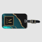 Elegant Blauwgroen Black Gold Monogram Initiaal Na Bagagelabel (Voorkant (horizontaal))