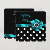 Elegant Blauwgroen Black White Polka Dots Birthday Kaart (Voorkant / Achterkant)