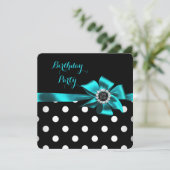 Elegant Blauwgroen Black White Polka Dots Birthday Kaart (Staand voorkant)