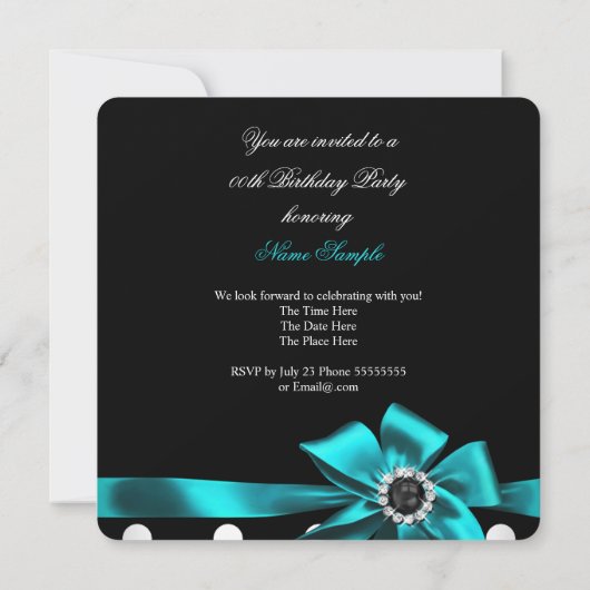 Elegant Blauwgroen Black White Polka Dots Birthday Kaart (Achterkant)