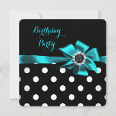 Elegant Blauwgroen Black White Polka Dots Birthday Kaart (Voorkant)