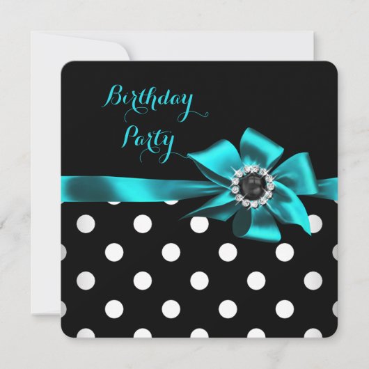 Elegant Blauwgroen Black White Polka Dots Birthday Kaart (Voorkant)