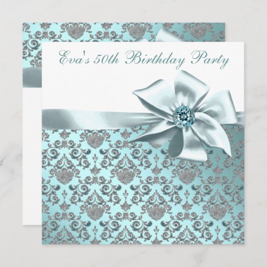 Elegant Blauwgroen Blauw 50ste Verjaardagsfeest Kaart (Voorkant / Achterkant)