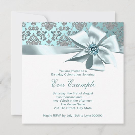 Elegant Blauwgroen Blauw 50ste Verjaardagsfeest Kaart (Achterkant)