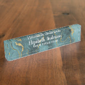 Elegant Blauwgroen blauw Agate Geode Chic Monogram Naambordje (Zijkant)