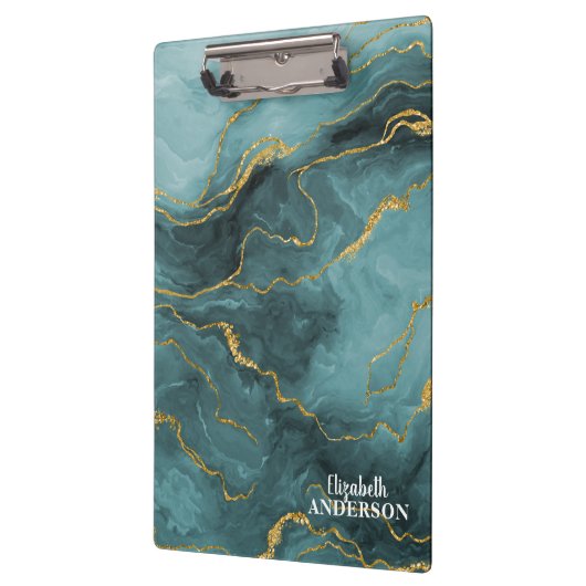 Elegant Blauwgroen blauw Agate Geode Marble Monogr Klembord (Links)