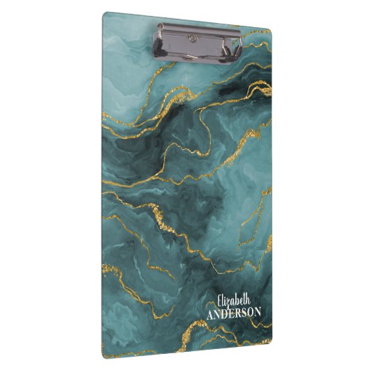 Elegant Blauwgroen blauw Agate Geode Marble Monogr Klembord (Rechts)