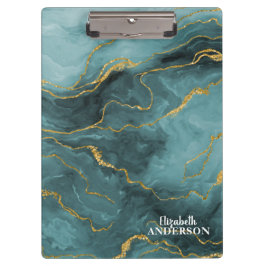 Elegant Blauwgroen blauw Agate Geode Marble Monogr Klembord