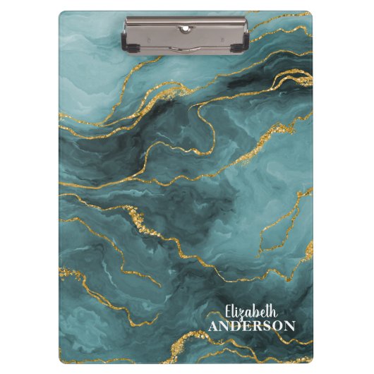 Elegant Blauwgroen blauw Agate Geode Marble Monogr Klembord (Voorkant)