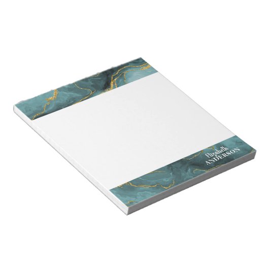 Elegant Blauwgroen blauw Agate Geode Marble Monogr Notitieblok (Schuin)