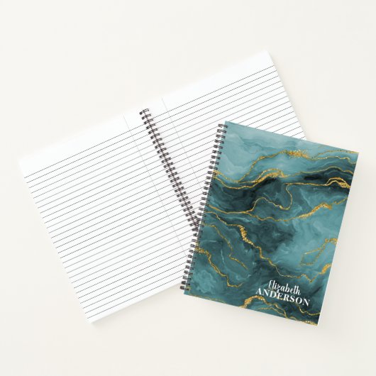 Elegant Blauwgroen blauw agate Geode Marble Monogr Notitieboek (Binnen)