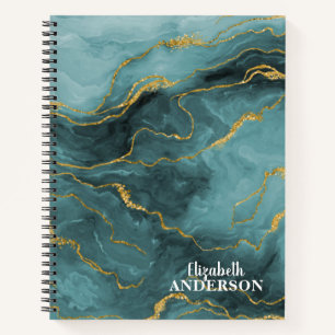 Elegant Blauwgroen blauw agate Geode Marble Monogr Notitieboek
