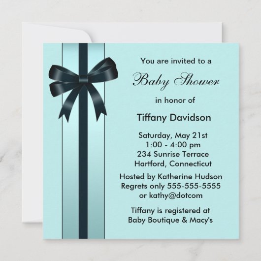 Elegant Blauwgroen blauw Baby shower Kaart (Achterkant)